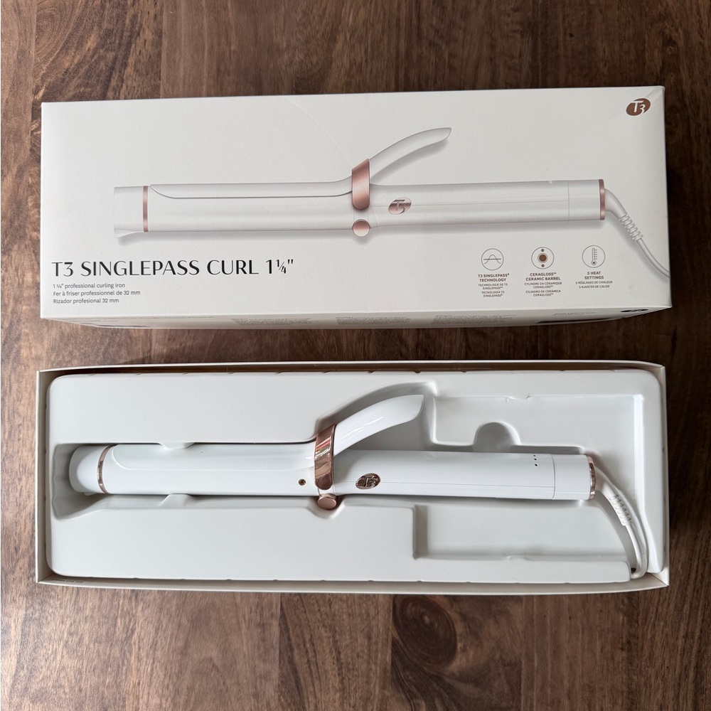 T3 SinglePass Curl 1 1/4" in White and Rose Gold